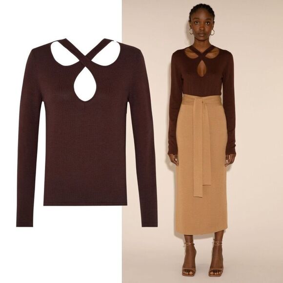 Usisi Sister Kirstie Tobacco Brown Long Sleeve Cut Out Knit Top Size Medium